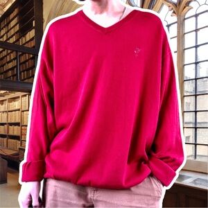 Vintage 90s Ashworth Dark Academia Crimson Red V-Neck Sweater, Size XL